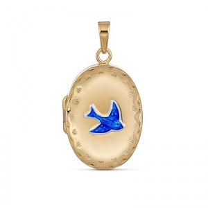 Sterling Silver Yellow Gold Plated Small Oval Blue Bnird Locket