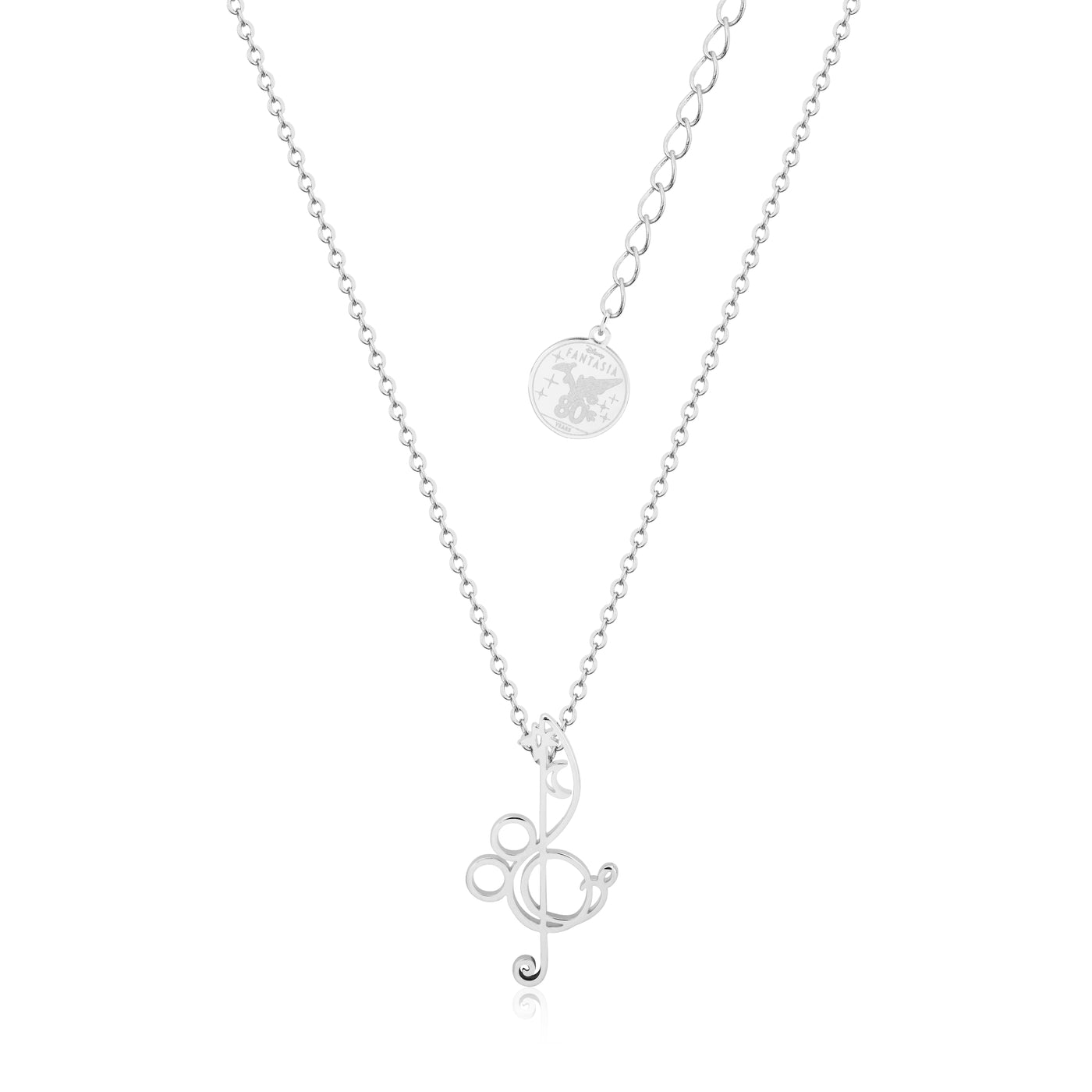 Disney Couture White Gold Plated Mickey Treble Clef Outline Necklace