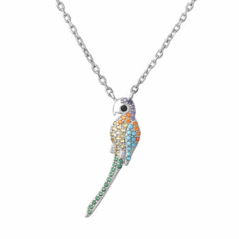 Sterling Silver Rodioum Plated Rainbow Parrot Cubic Zirconia Necklace