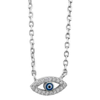 Sterlinfg Silver Rodioum Plated Oval Enamel Evil Eye Pendant