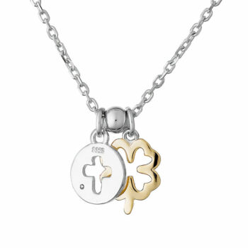 Ss/Rp 2Tone Gp Four Leaves Clover And Cross Cubic Zirconia Necklet