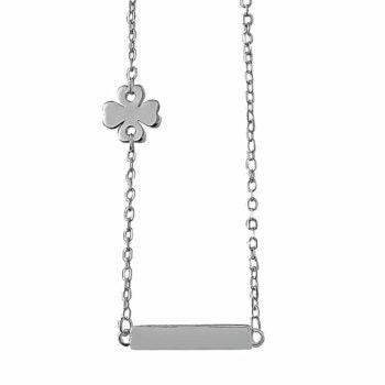 Sterling Silver Rodioum Plated Four Leaf Clover & Engraveable Id Plate