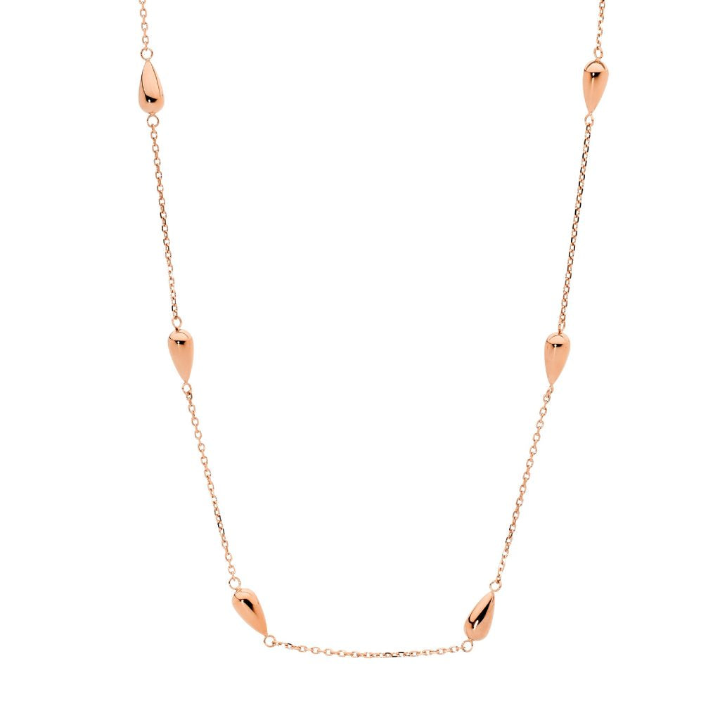 Ellani Rose Gold Plated Stainless Steel Necklace 40+5Cm W/ Tear Drops