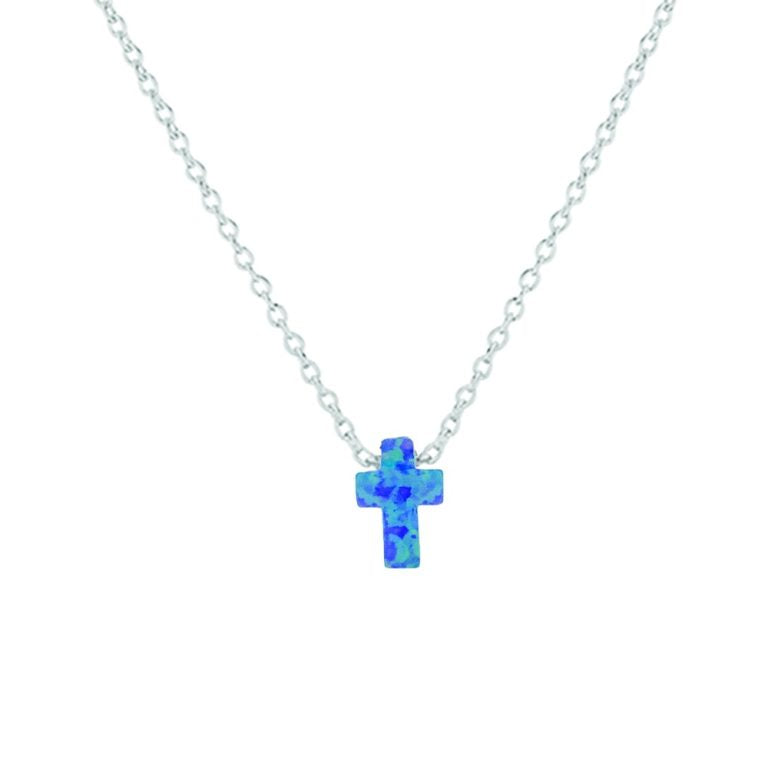Sterling Silver Blue Opaline Cross Pendant