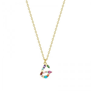 Sterling Silver Gold Plated Multi Colour Cubic Zirconia Initial Pendant On A 40Cm Chain - G