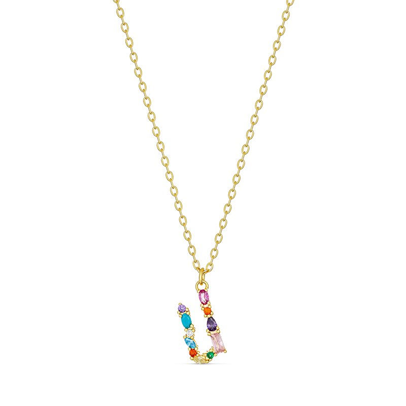 Sterling Silver Gold Plated Cubic Zirconia Initial U Pendant On A 40Cm Gp Chain