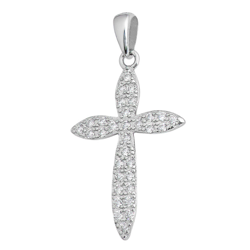 Rodium Plated S/S Cz Cross Pendant