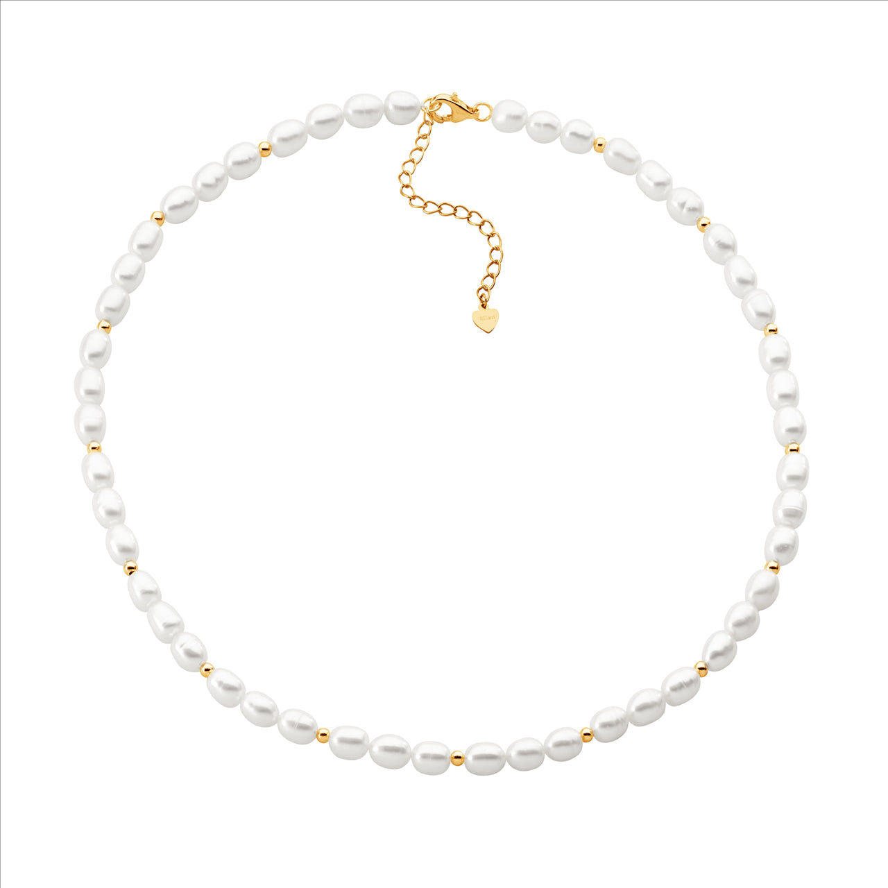 SS gold plated beads w/ freshwater pearl 40cm necklace ext. chain