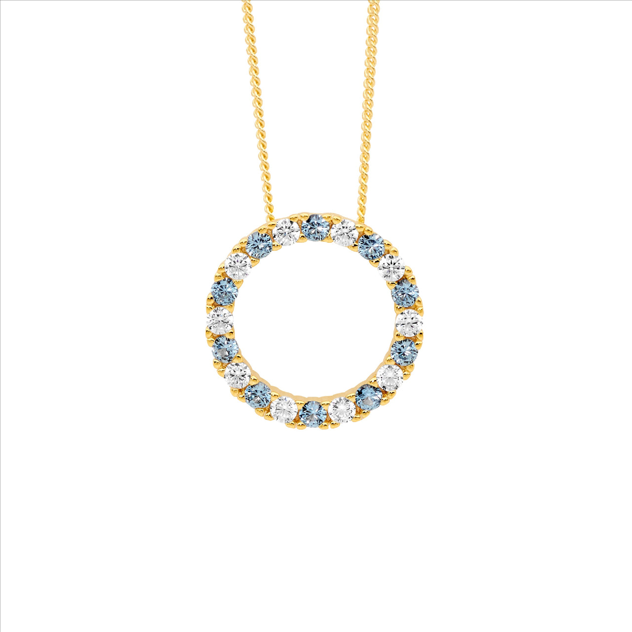 SS spinel & wh cz 16mm open circle pendant w/gold plating