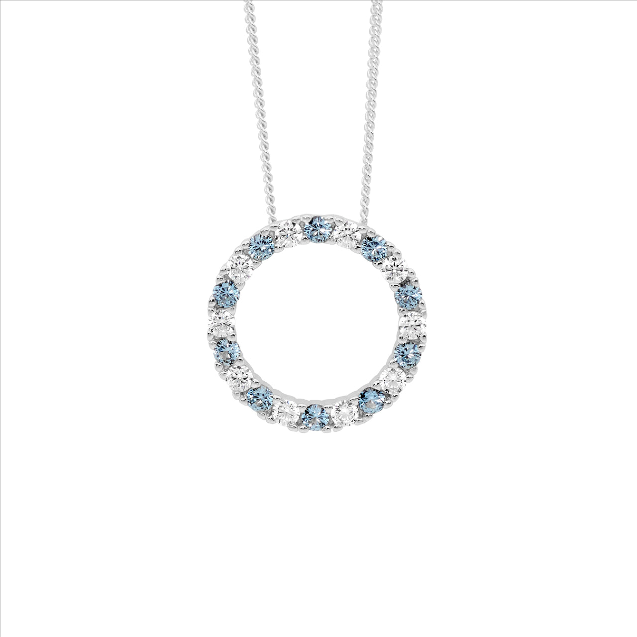 SS spinel & wh cz 16mm open circle pendant