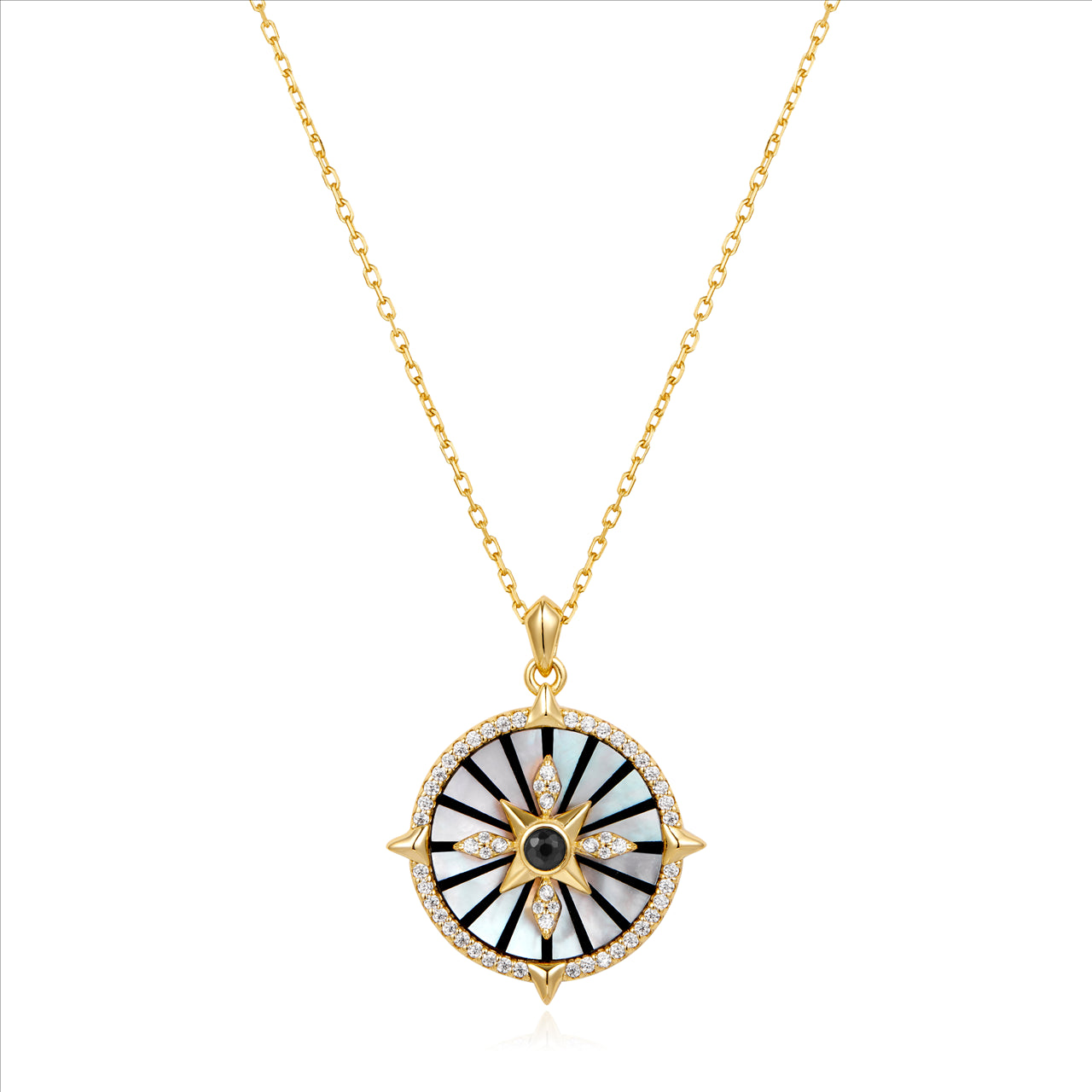 925 Sterling Silver with 14kt Gold Plating with Black Agate/Cubic Zirconia/Mother of Pearl/Enamel