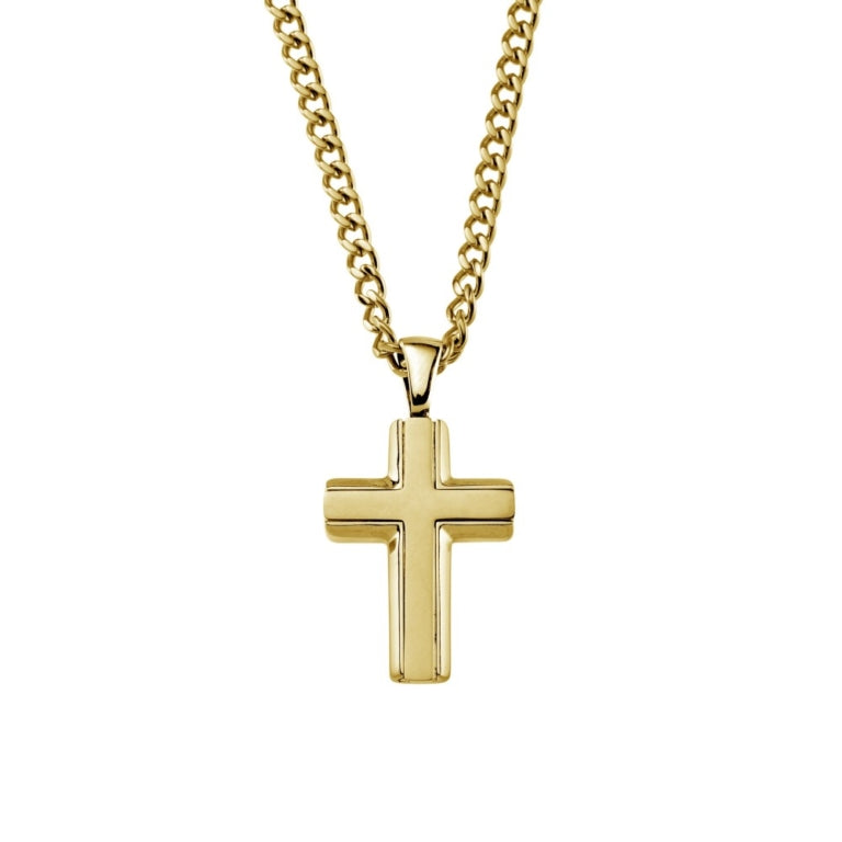 Blaze stainless steel men’s shiny and matte finish cross pendant necklace