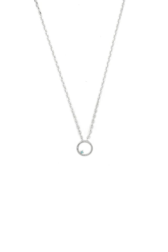 Opal Glow Blue Created Opal Circle Pendant Silver