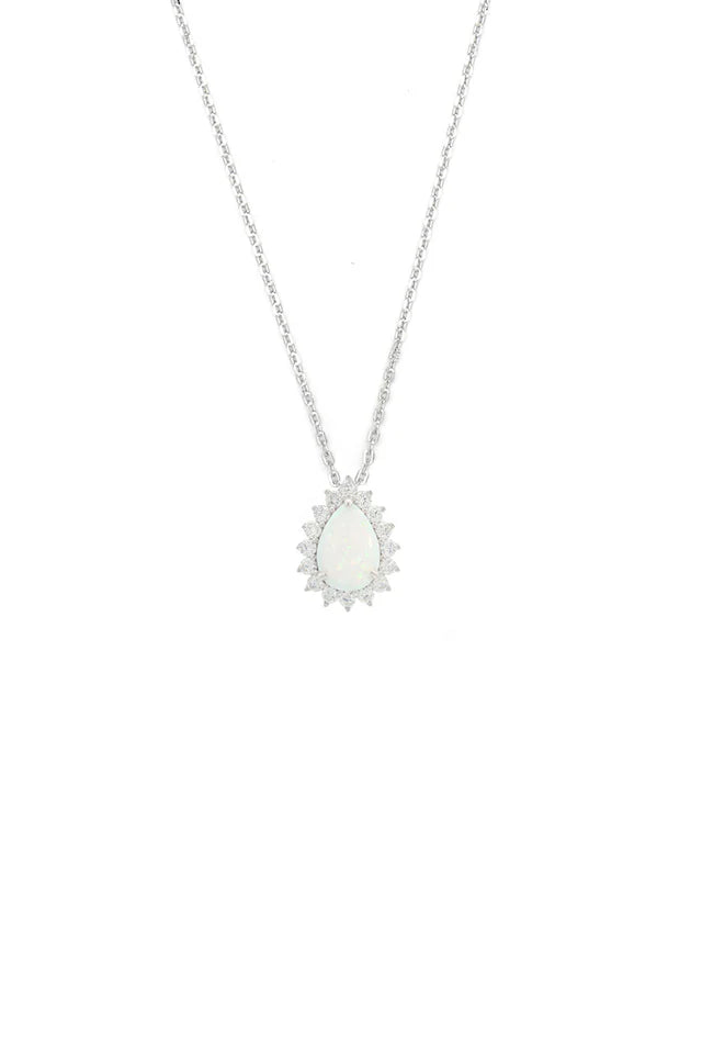 Opal Glow Rozelle White Created Opal Pendant Silver