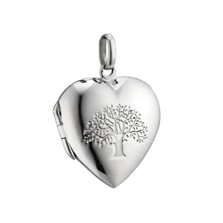 Silver Heart Locket With Tree Of Life Design
