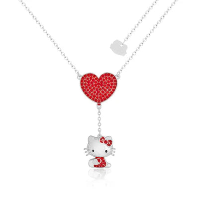 Hello Kitty Crystal Heart Necklace 14k gold plated Red crystals and enamel