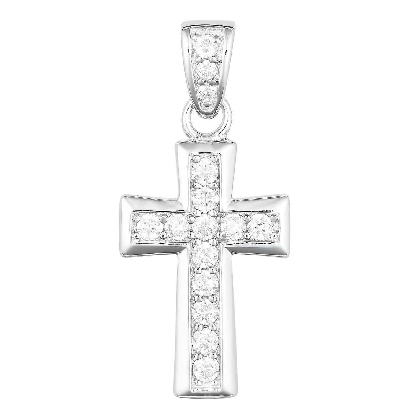 Rhodium Plated S S Cz Cross Pendant 2cm