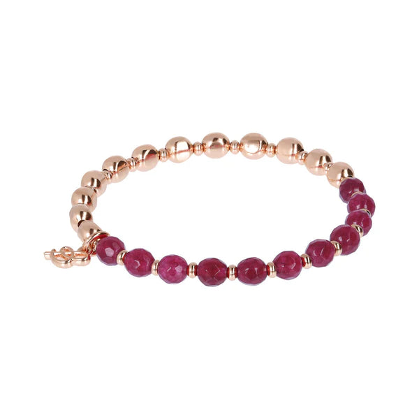 Bronzalure 18Ct Rose Gold Plated Rose & Plum Agate 16.5Cm Bracelet