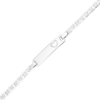 Rodioum Plated Sterling Silver Id Heart 15Cm Anchor Chain Bracelet