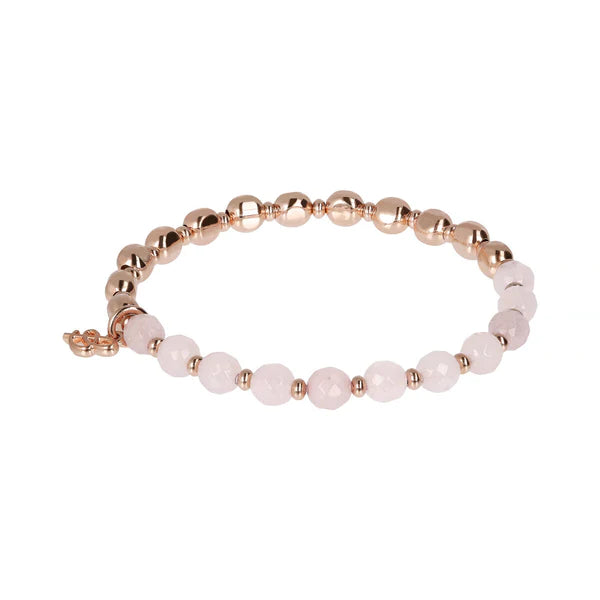 Bronzalure 18Ct Rose Gold Plated Rose & Rose Quartz 16.5Cm Bracelet