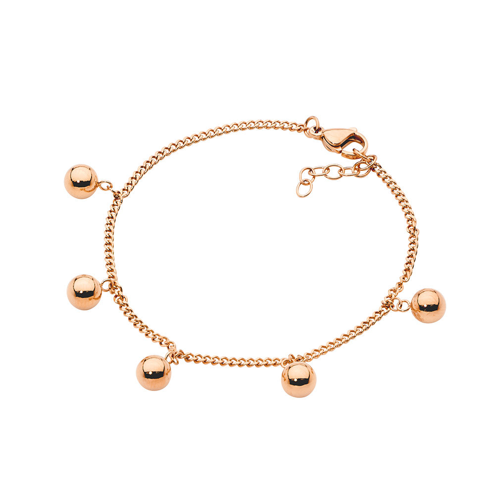 Stainless Steel 5 Ball Feature Rose Gold Plated Bracelet