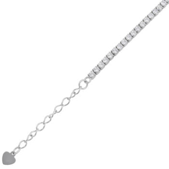 Sterling Silver Rodioum Plated Round Cubic Zirconia Tennis Bracelet With Extender Chain
