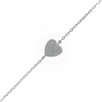 Sterling Silver Rodium Plated Heart Cubic Zirconia Bracelet