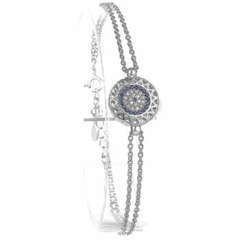 Sterling Silver Rodioum Plated Double Chain Evil Eye Cubic Zirconia Bracelet