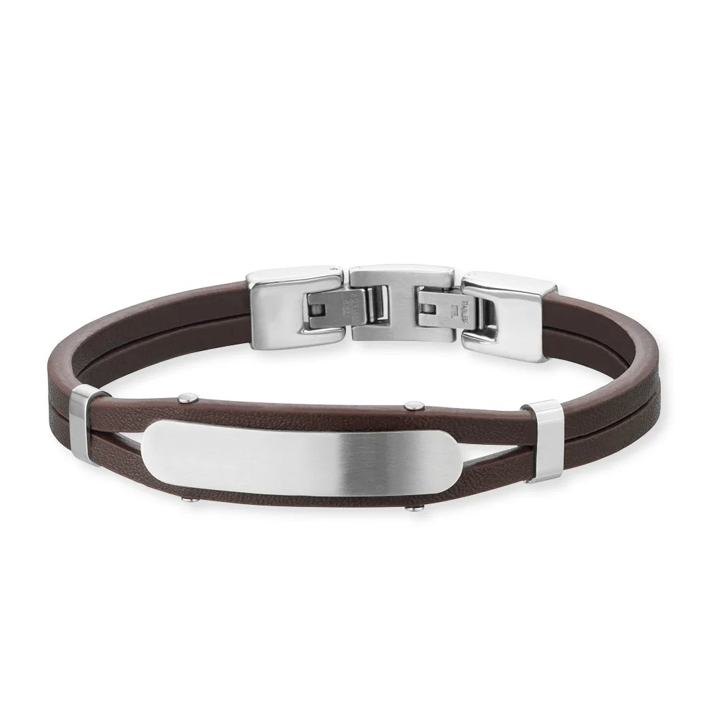 Save Brave Dexter Leather Brown Id Bracelet