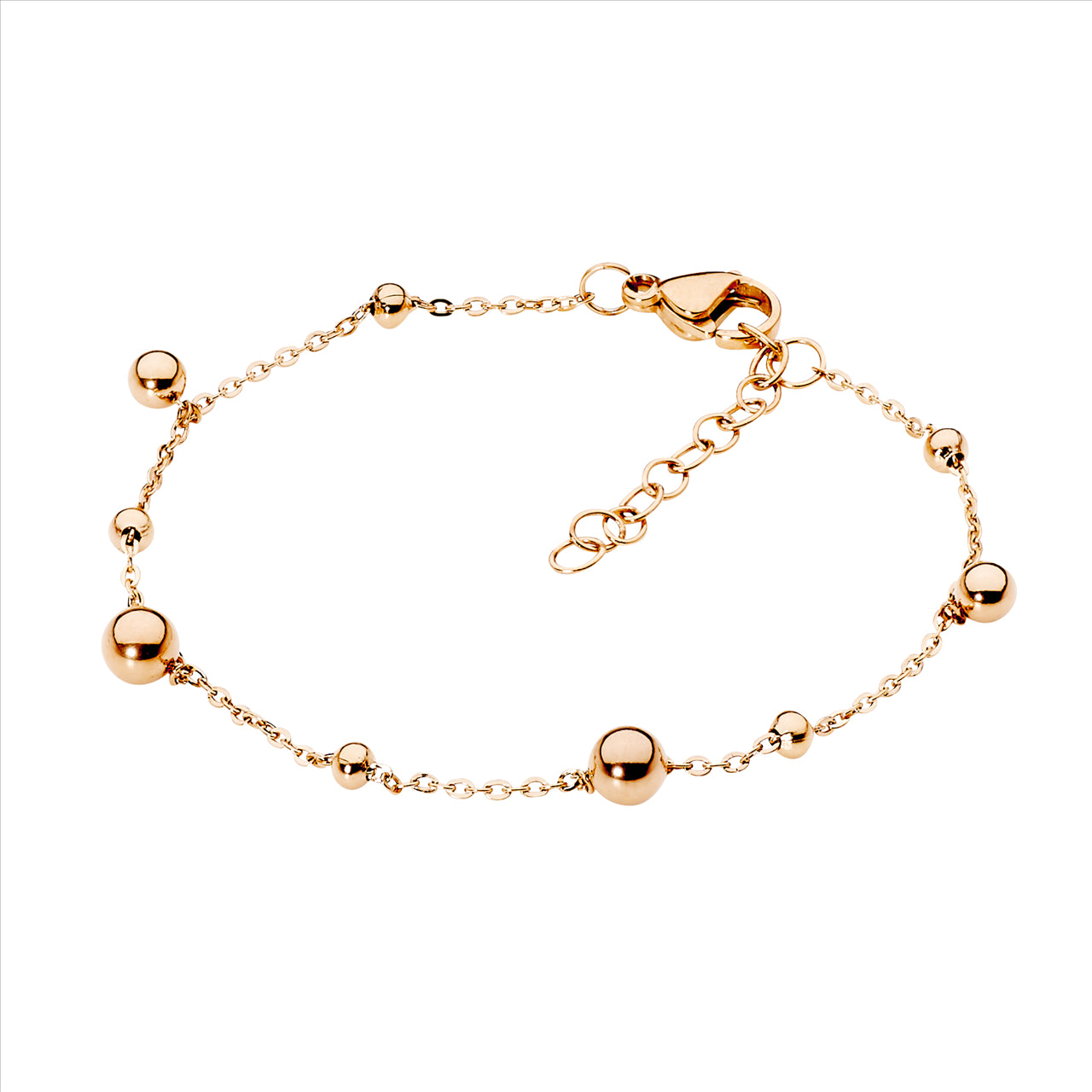 Stainless Steel Ball Feature 17+2Cm Rose Gold Plated Barcelet