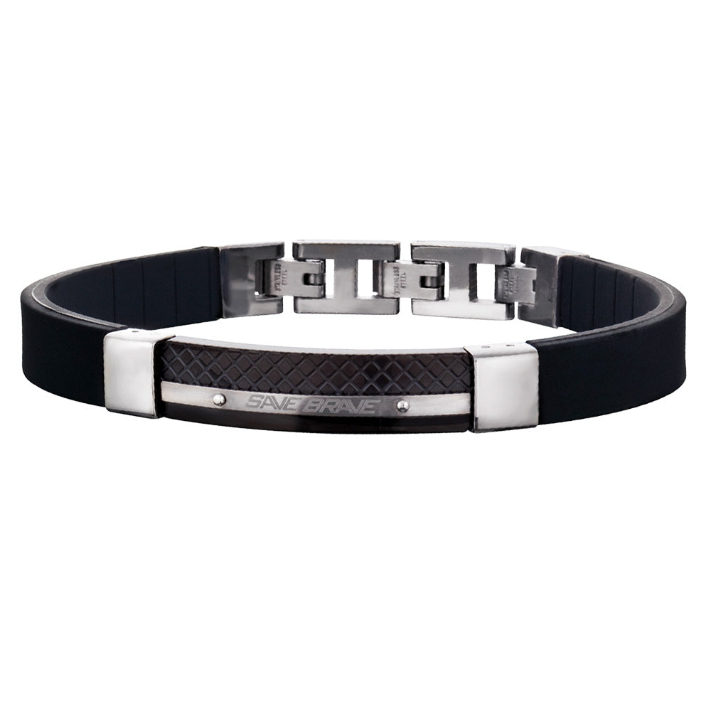 Save Brave Stainless Steel & Rubber Mens Bracelet