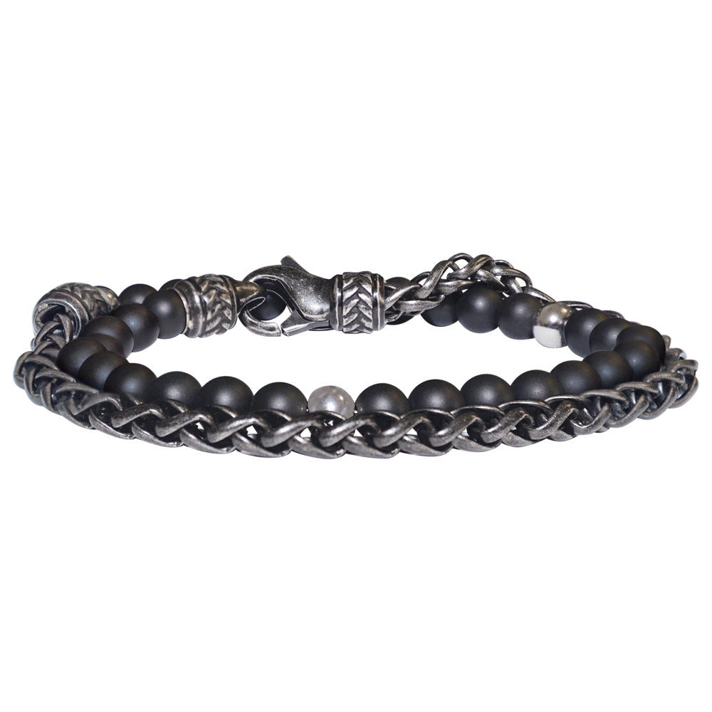 Save Brave Black Stainless Steel And Beads Bracelet