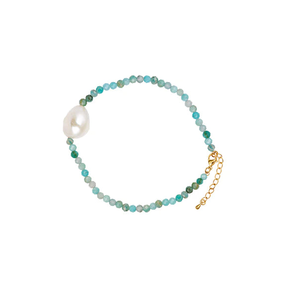 Bianc Sterling Silver Gold Plated Amazonite Fresh Water Pearl Fauna Bracelet