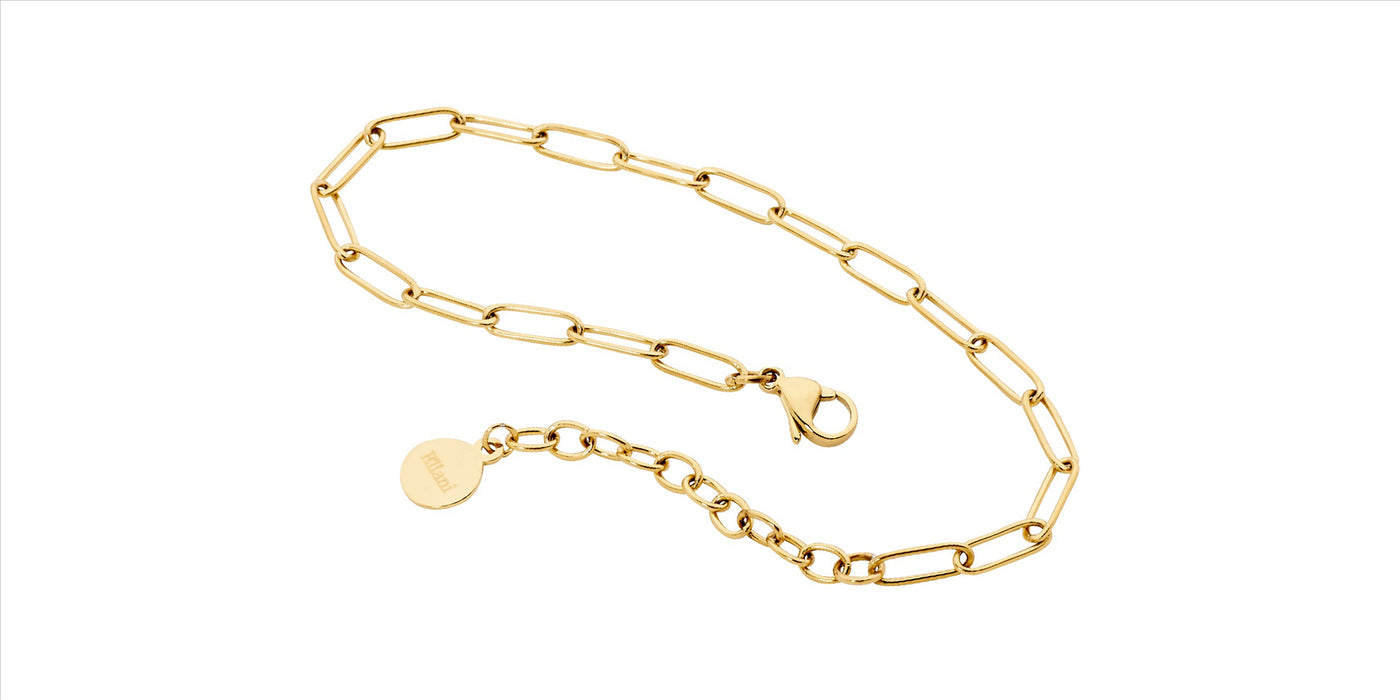 Stainless Steel Yellow Gold Plated Paperclip Chain Bracelet