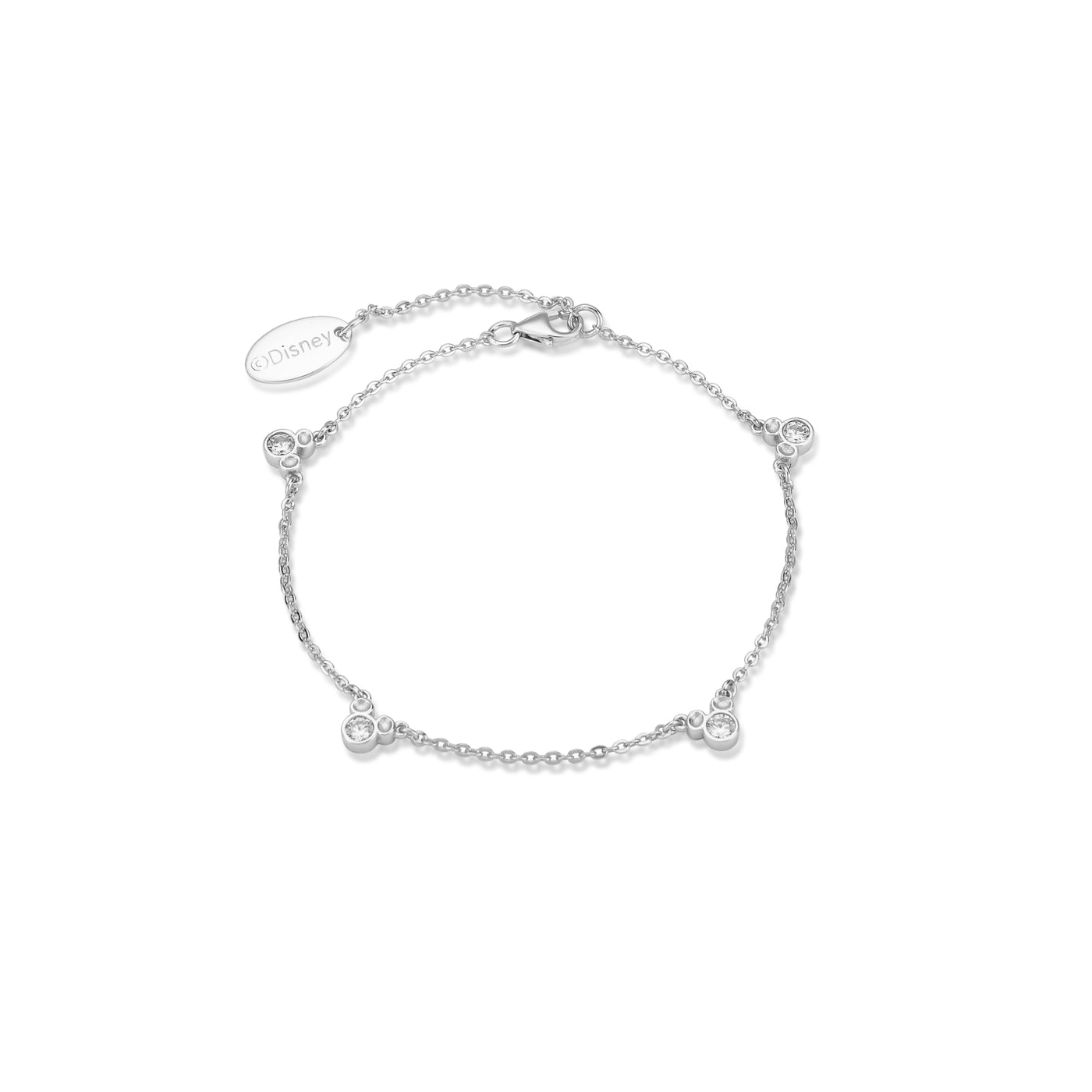 Disney Couture Sterling Silver White Gold Plated Mickey Cz Bracelet