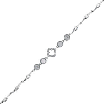 Sterling Silver Rodium Plated Mop Van Cleef Bracelet With Cz Circles