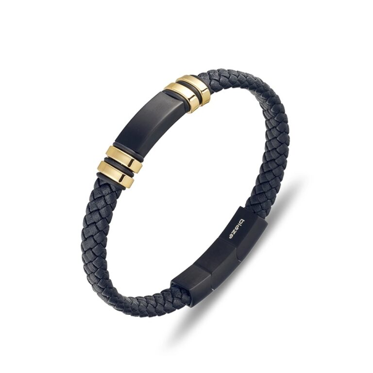 Blaze Stainless Steel Leather Bracelet With Gold Beads