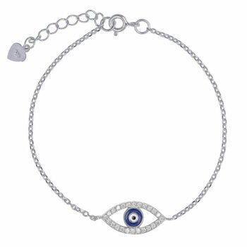 Sterling Silver Rodioum Plated Oval Blue Eye Cubic Zirconia Bracelet