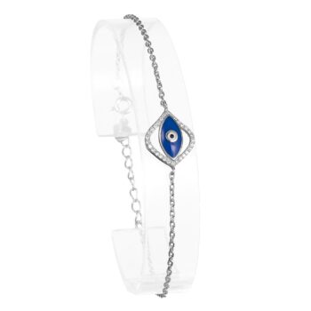 Sterling Silver Rodioum Plated Evil Eye Bracelet