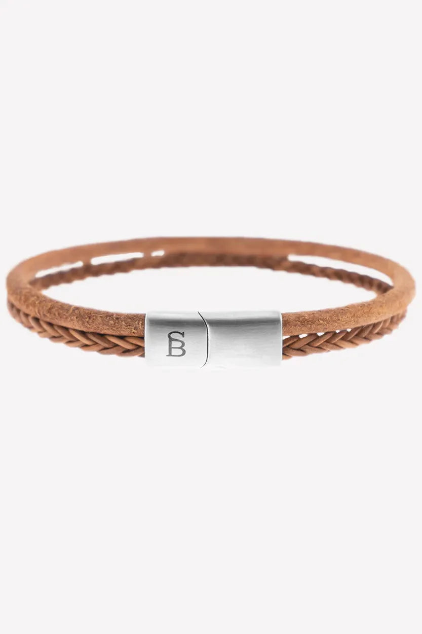 Steel Barnett Denby Camel Leather Bracelet