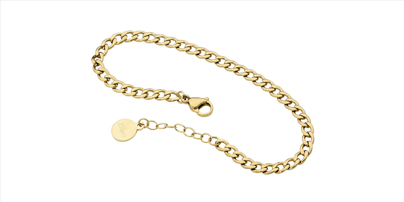 Yellow Gold Plated Stainless Steel Curb Chain Bracelet With Extention