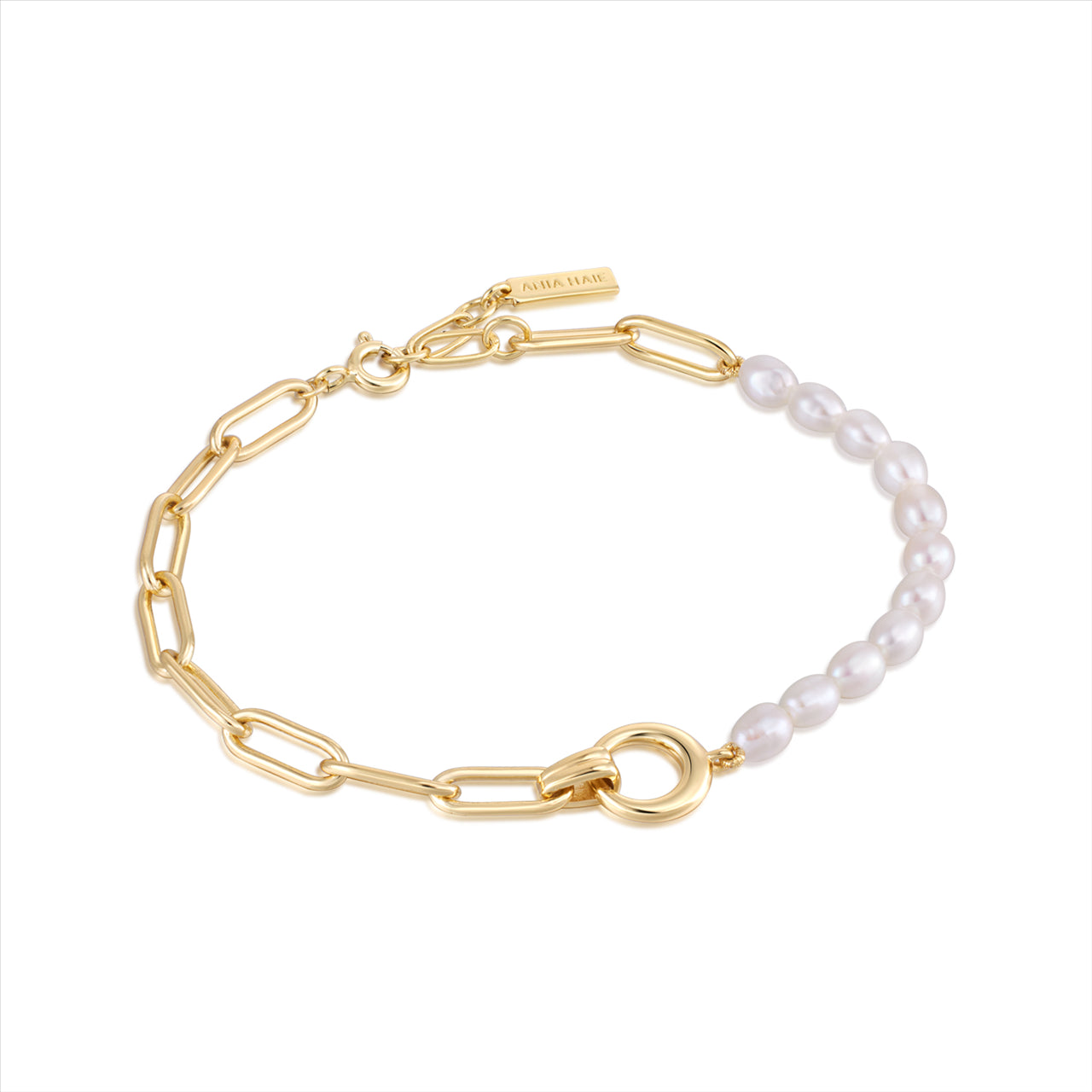 Ania Haie Gold Plated Chunky Link & Pearl Bracelet