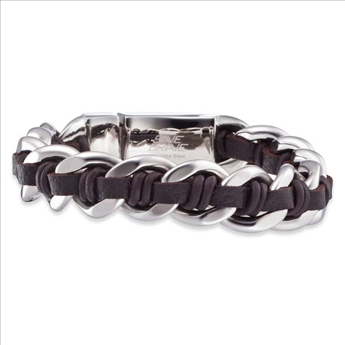 Save Brave Roger Leather Stainless Steel 21Cm Bracelet