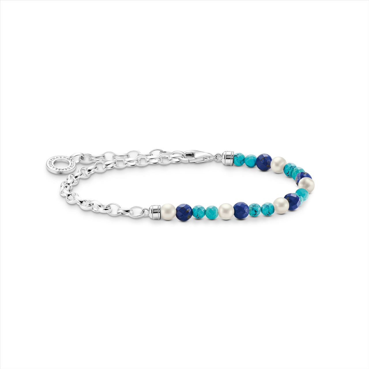 Thomas Sabo Silver Lapis Turquoise & Pearl 17Cm Bracelet