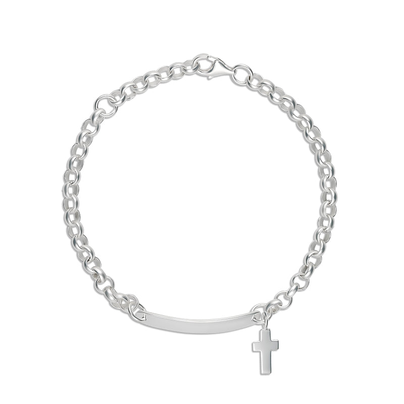 Sterling Silver 17Cm Id Baby Bracelet With Hanging Cross
