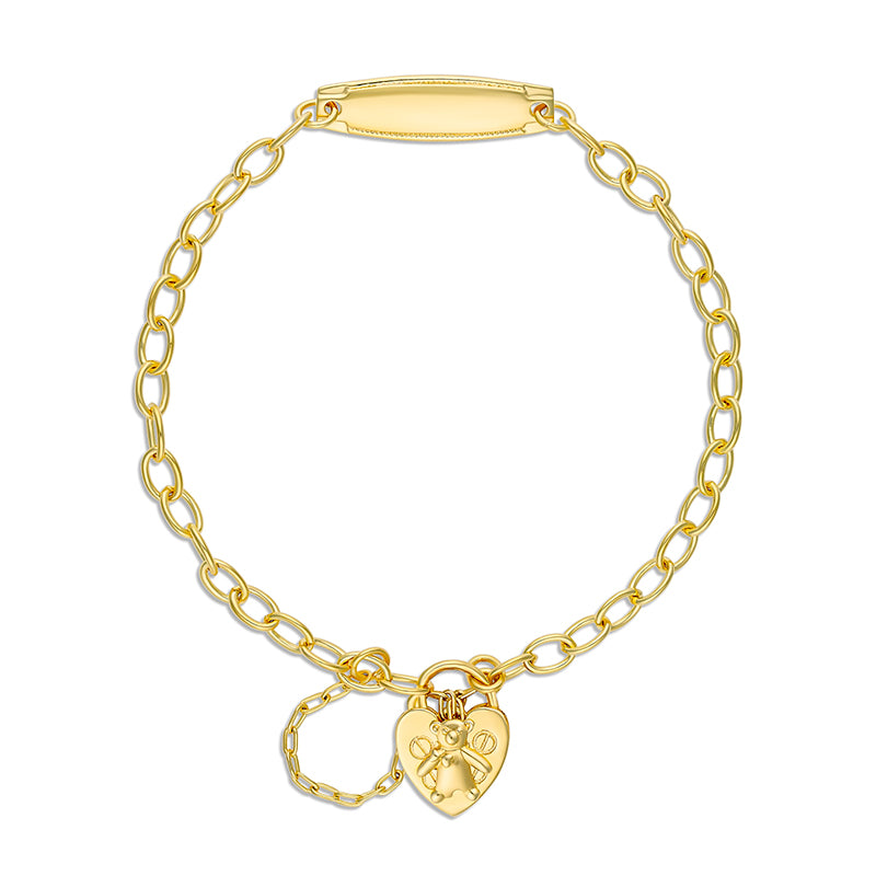 Base Metel Yellow Gold Plated Id Baby Open Belcher Bracelet And Teddy Padlock