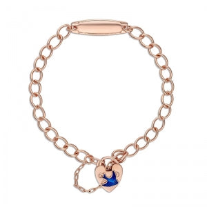 Base Metal Rose Gold Plated Curb Baby Id Bracelet With A Blue Bird Padlock