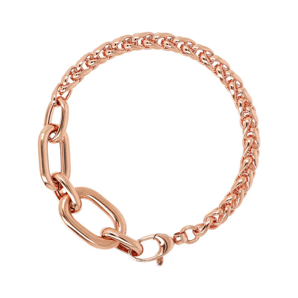Bronzalure 18Ct Rose Gold Plated Purezza Spiga Chain/Oval Link Bracelet