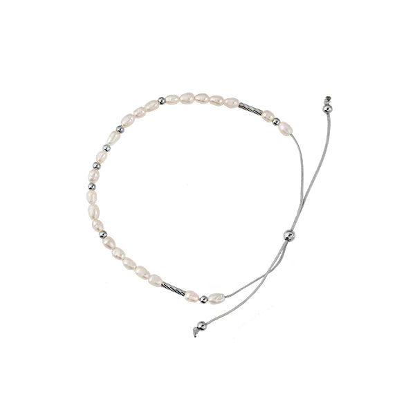 Bianc Brac-Strand-Silver Adjustable Nylon With Freshwater Pearls