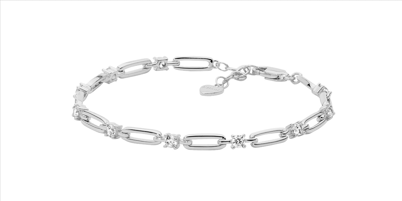 SS open oval link, 3.5mm wh cz 17cm bracelet w/ext chain